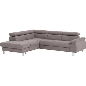 Ecksofa COTTA Komaris Sofas Gr. B/H/T: 249 cm x 72 cm x 100 cm, Microfaser PRIMABELLE, Ottomane links, ohne Bettfunktion-ohne Bettkasten-mit RGB-LED-Beleuchtung-mit Kopfteilverstellung, grau Sofas mit LED inklusive Kopf- bzw. Rückenverstellung, wahlweise