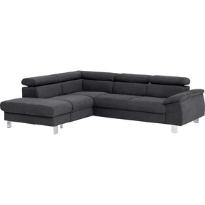 Ecksofa COTTA Komaris Sofas Gr. B/H/T: 249 cm x 72 cm x 100 cm, Microfaser PRIMABELLE, Ottomane links, ohne Bettfunktion-ohne Bettkasten-mit RGB-LED-Beleuchtung-mit Kopfteilverstellung, grau (lava) Sofas mit LED inklusive Kopf- bzw. Rückenverstellung,