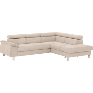 Ecksofa COTTA Komaris Sofas Gr. B/H/T: 249 cm x 72 cm x 100 cm, Microfaser PRIMABELLE, Ottomane rechts, ohne Bettfunktion-ohne Bettkasten-mit RGB-LED-Beleuchtung-mit Kopfteilverstellung, beige Sofas mit LED inklusive Kopf- bzw. Rückenverstellung,