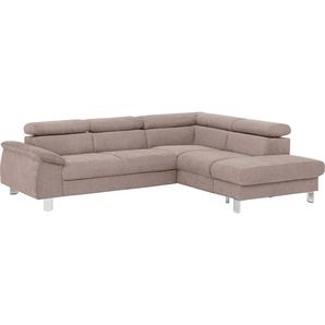 Ecksofa COTTA Komaris Sofas Gr. B/H/T: 249 cm x 72 cm x 100 cm, Microfaser PRIMABELLE, Ottomane rechts, ohne Bettfunktion-ohne Bettkasten-mit RGB-LED-Beleuchtung-mit Kopfteilverstellung, braun (mud) Sofas mit LED inklusive Kopf- bzw. Rückenverstellung,