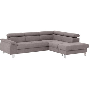 Ecksofa COTTA Komaris Sofas Gr. B/H/T: 249 cm x 72 cm x 100 cm, Microfaser PRIMABELLE, Ottomane rechts, ohne Bettfunktion-ohne Bettkasten-mit RGB-LED-Beleuchtung-mit Kopfteilverstellung, grau Sofas mit LED inklusive Kopf- bzw. Rückenverstellung, wahlweise