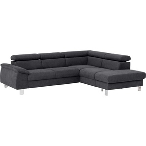 Ecksofa COTTA Komaris Sofas Gr. B/H/T: 249 cm x 72 cm x 100 cm, Microfaser PRIMABELLE, Ottomane rechts, ohne Bettfunktion-ohne Bettkasten-mit RGB-LED-Beleuchtung-mit Kopfteilverstellung, grau (lava) Sofas mit LED inklusive Kopf- bzw. Rückenverstellung,