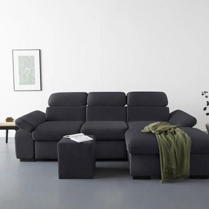 Ecksofa COTTA Lola Sofas Gr. B/H/T: 250 cm x 73 cm x 165 cm, Microfaser PRIMABELLE, Recamiere rechts, Mit Bettfunktion-Mit Bettkasten-Mit Armteilverstellung, grau (lava) Ecksofas mit Hocker & Kopfteilfunktion, wahlw. Bett- und Armteilfunktion Bestseller