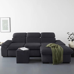 Ecksofa COTTA Lola Sofas Gr. B/H/T: 250 cm x 73 cm x 165 cm, Microfaser PRIMABELLE, Recamiere rechts, Mit Bettfunktion-Mit Bettkasten-Ohne Armteilverstellung, grau (lava) Ecksofas mit Hocker & Kopfteilfunktion, wahlw. Bett- und Armteilfunktion Bestseller