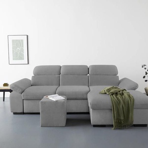 Ecksofa COTTA Lola Sofas Gr. B/H/T: 250 cm x 73 cm x 165 cm, Struktur, Recamiere rechts, Ohne Bettfunktion-Ohne Bettkasten-Mit Armteilverstellung, grau (mouse) Ecksofas mit Hocker & Kopfteilfunktion, wahlw. Bett- und Armteilfunktion Bestseller