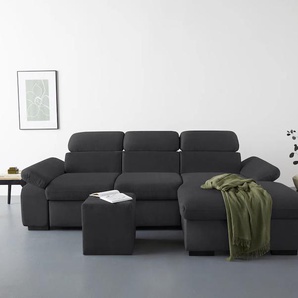 Ecksofa COTTA Lola Sofas Gr. B/H/T: 250 cm x 73 cm x 165 cm, Struktur, Recamiere rechts, Ohne Bettfunktion-Ohne Bettkasten-Mit Armteilverstellung, schwarz (black) Ecksofas mit Hocker & Kopfteilfunktion, wahlw. Bett- und Armteilfunktion Bestseller
