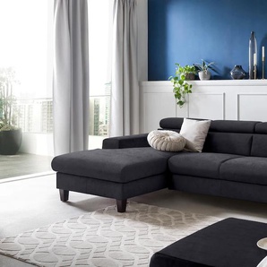 Ecksofa COTTA Morven Sofas Gr. B/H/T: 244 cm x 72 cm x 166 cm, Microfaser PRIMABELLE, Recamiere links, mit Bettfunktion-mit Bettkasten-ohne Ladestation-mit Kopfteilverstellung, grau (lava) Ecksofa Ecksofas Polstermöbel Sofas Inklusive Kopfteilverstellung,