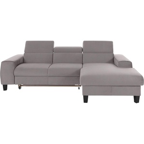 Ecksofa COTTA Morven Sofas Gr. B/H/T: 244 cm x 72 cm x 166 cm, Microfaser PRIMABELLE, Recamiere rechts, ohne Bettfunktion-ohne Bettkasten-mit Ladestation-mit Kopfteilverstellung, grau (grey) Ecksofa Ecksofas Polstermöbel Sofas Inklusive