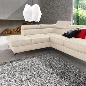 Ecksofa COTTA Sofas Gr. B/H/T: 239 cm x 74 cm x 207 cm, Microfaser PRIMABELLE, Ottomane links, ohne Bettfunktion-mit Kopfteilverstellung, beige (creme) Ecksofas Sofas inklusive Kopfstützen-Höhenverstellung, wahlweise mit Bettfunktion