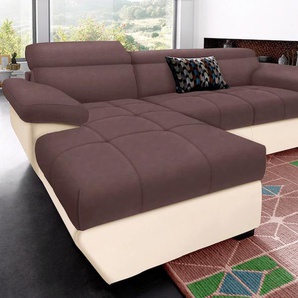 Ecksofa COTTA Sofas Gr. B/H/T: 265 cm x 79 cm x 102 cm, Kunstleder SOFTLUX-Luxus-Microfaser, Recamiere links, ohne Bettfunktion-ohne Bettkasten-mit Kopfteilverstellung, braun (creme, braun) Ecksofas inklusive Kopfteilverstellung, wahlweise mit