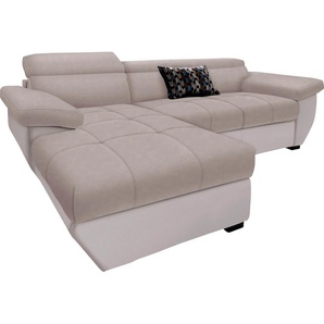 Ecksofa COTTA Sofas Gr. B/H/T: 265 cm x 79 cm x 102 cm, Kunstleder SOFTLUX-Luxus-Microfaser, Recamiere links, ohne Bettfunktion-ohne Bettkasten-mit Kopfteilverstellung, braun (schlamm, schlamm) Ecksofas inklusive Kopfteilverstellung, wahlweise mit