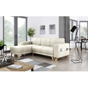 Ecksofa Coulter Beige Microfaser Cadis 245 x 87 x 174cm Ottomane beidseitig montierbar Skandi
