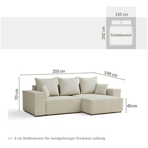 Ecksofa ¦ creme ¦ Maße (cm): B: 255 H: 70