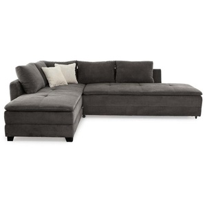 Ecksofa-Dauerschläfer Doppelbett Federkern Bettkasten Couch Cord Grau Anthrazit / 15163