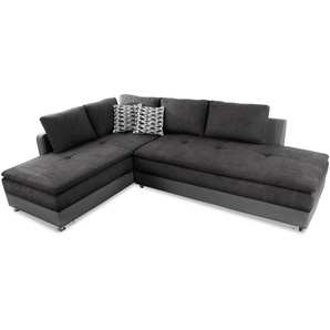 Ecksofa-Dauerschläfer Doppelbett Federkern Bettkasten Couch in Anthrazit Grau / 15106