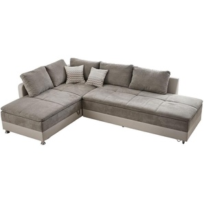 Ecksofa-Dauerschläfer Doppelbett Federkern Bettkasten Couch in Grau Braun Beige / 15102