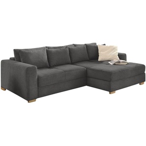 Ecksofa-Dauerschläfer Federkern Couch seitenverk. Bettkasten Cord Grau Anthrazit / 15153