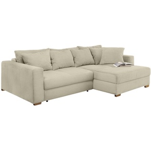 Ecksofa-Dauerschläfer Federkern Couch seitenverkehrt Bettkasten Cord Beige Grau / 15154