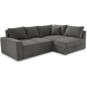 Ecksofa-Dauerschläfer Federkern Topper Bettkasten Schlafcouch Cord Grau Anthrazit / 15233