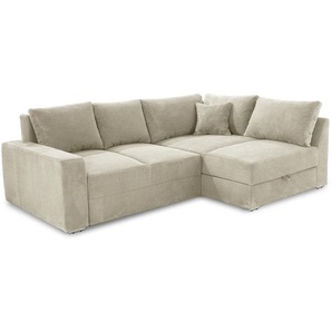Ecksofa-Dauerschläfer Federkern Topper Bettkasten Schlafcouch in Cord Beige Grau / 15235