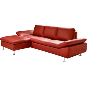 Ecksofa DELA DESIGN Omega L-Form Sofas Gr. B/H/T: 236 cm x 78 cm x 152 cm, Longchair links, rot (kaminrot) Ecksofas