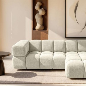 Ecksofa Designersofa BLANCHE in Stoff Puente Creme Ottomane Rechts