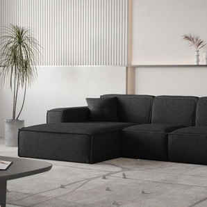 Ecksofa Designersofa CELES PREMIUM Stoff Ascot Bukla Schwarz Ottomane Links