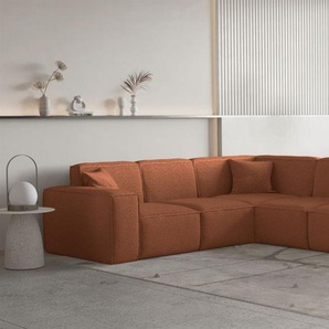 Ecksofa Designersofa CELES PREMIUM Stoff Ascot Bukla Terracotta Seite Universal