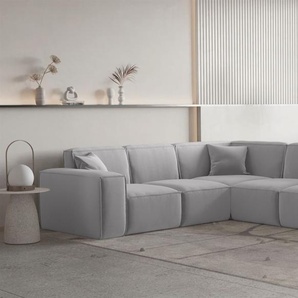 Ecksofa Designersofa CELES PREMIUM Stoff Opera Velvet Hellgrau Seite Universal