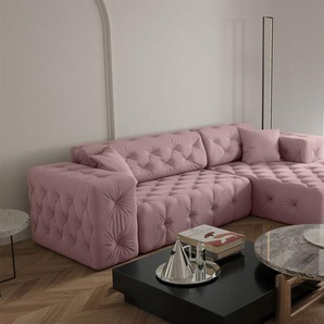 Ecksofa Designersofa CHANTAL in Stoff Opera Velvet Pink Ottomane Rechts