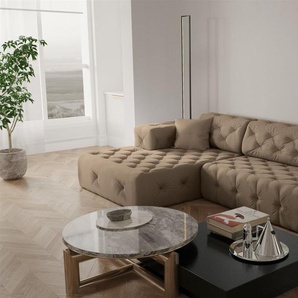 Ecksofa Designersofa CHANTAL in Stoff Opera Velvet Taupe Ottomane Links