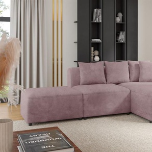 Ecksofa Designersofa MEGAN XS inkl. Hocker Stoff Poso Altrosa Ottomane Rechts