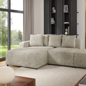 Ecksofa Designersofa MEGAN XS inkl. Hocker Stoff Poso Beige Ottomane Links