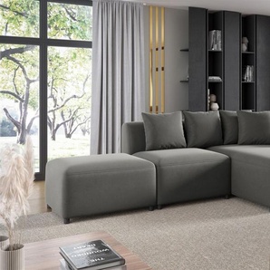 Ecksofa Designersofa MEGAN XS inkl. Hocker Stoff Salvador Grau Ottomane Rechts