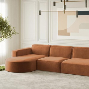 Ecksofa Designersofa PALMA in Stoff Noel Ziegelrot Ottomane Links