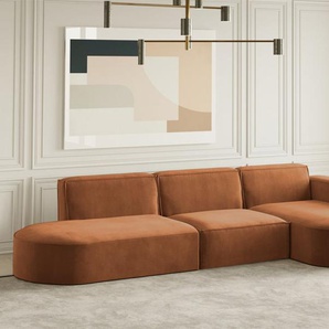 Ecksofa Designersofa PALMA in Stoff Noel Ziegelrot Ottomane Rechts