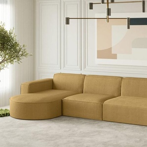 Ecksofa Designersofa PALMA in Stoff Scala Senfgelb Ottomane Links