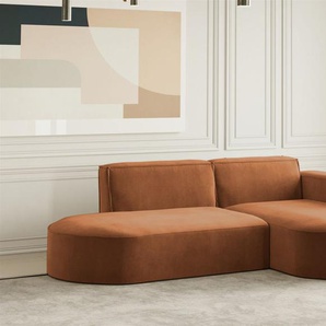 Ecksofa Designersofa PALMA XS in Stoff Noel Ziegelrot Ottomane Rechts