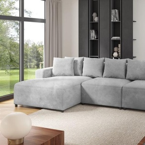 Ecksofa Designersofa Sofa MEGAN in Stoff Poso Hellgrau Ottomane Links