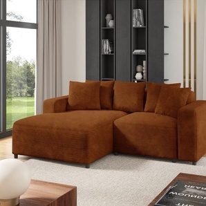 Ecksofa Designersofa Sofa MEGAN XS in Stoff Poso Rostbraun Ottomane Links
