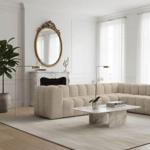 Ecksofa Designersofa SOLVIE in Stoff Moly Beige Seite Universal