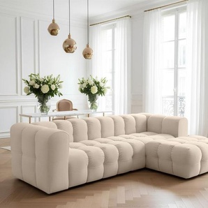 Ecksofa Designersofa SOLVIE in Stoff Tiffani Beige Ottomane Rechts