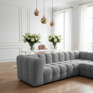 Ecksofa Designersofa SOLVIE in Stoff Tiffani Grau Ottomane Rechts
