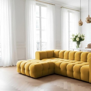 Ecksofa Designersofa SOLVIE in Stoff Tiffani Honiggelb Ottomane Links