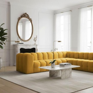 Ecksofa Designersofa SOLVIE in Stoff Tiffani Honiggelb Seite Universal