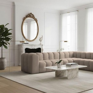 Ecksofa Designersofa SOLVIE in Stoff Tiffani Taupe Seite Universal