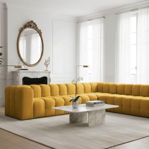 Ecksofa Designersofa SOLVIE XL in Stoff Tiffani Honiggelb Seite Universal