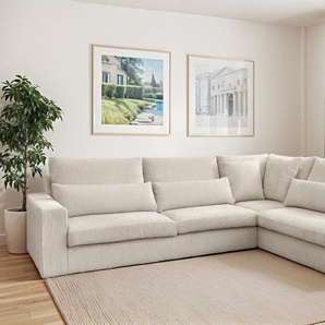 Ecksofa Designersofa THORA in Stoff Poso Altweiß Ottomane Rechts