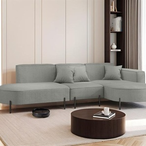 Ecksofa Designersofa VALENCIA in Stoff Scala Grau Ottomane Rechts