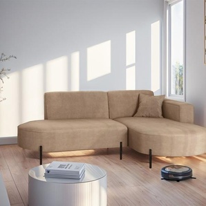 Ecksofa Designersofa VALENCIA XS in Stoff Noel Beige Ottomane Rechts